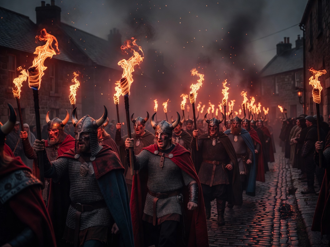 Up Helly Aa Viking torch procession in Shetland Islands